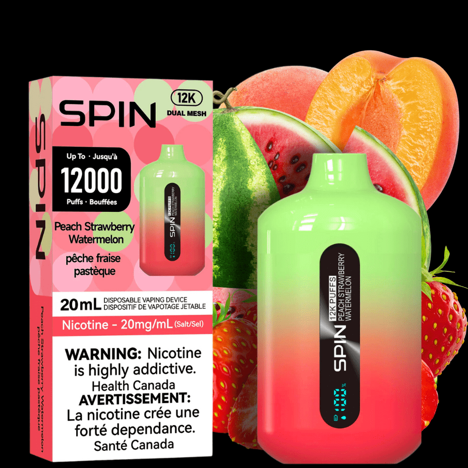 Spin 12,000 Disposable Vape-Peach Strawberry Watermelon 20ml / 20mg Steinbach Vape SuperStore and Bong Shop Manitoba Canada