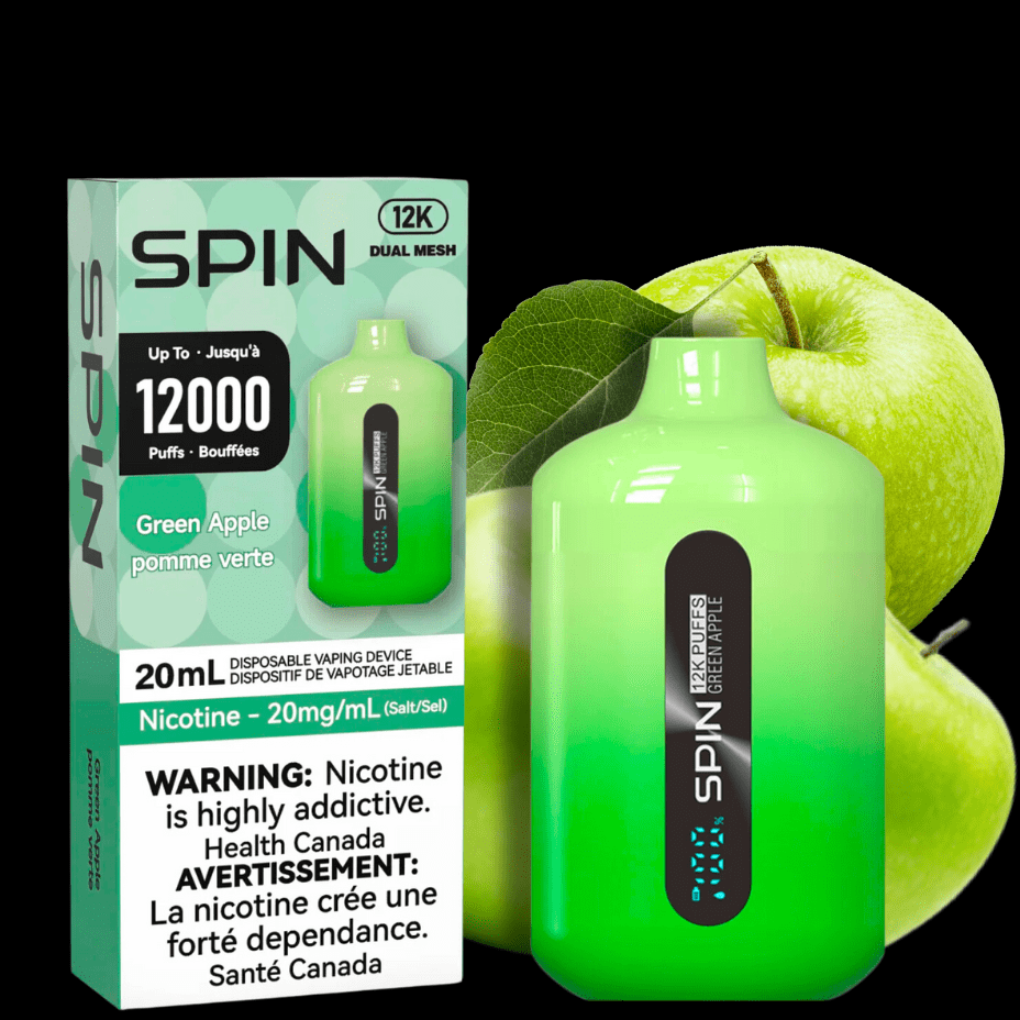 Spin Vape Spin 12,000 Disposable Vape-Green Apple-Steinbach Vape SuperStore MB Spin 12,000 Disposable Vape-Green Apple 20ml / 20mg