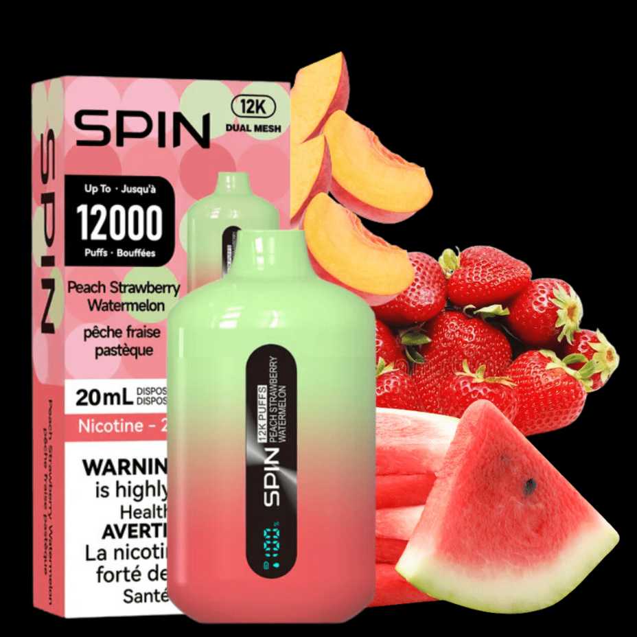 Spin Vape Spin 12,000 Disposable Vape-Peach Strawberry Watermelon 20ml / 20mg Spin 12,000 Disposable Vape-Peach Strawberry Watermelon-Steinbach