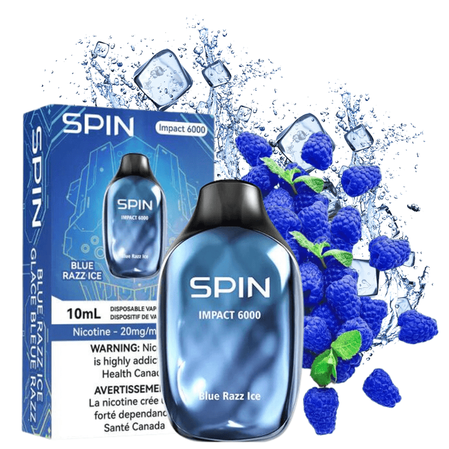 Spin Vape SPIN Impact 6000 Disposable Vape-Blue Razz Ice-Steinbach Vape MB, Canada SPIN Impact 6000 Disposable Vape-Blue Razz Ice 20mg / 6000 Puffs