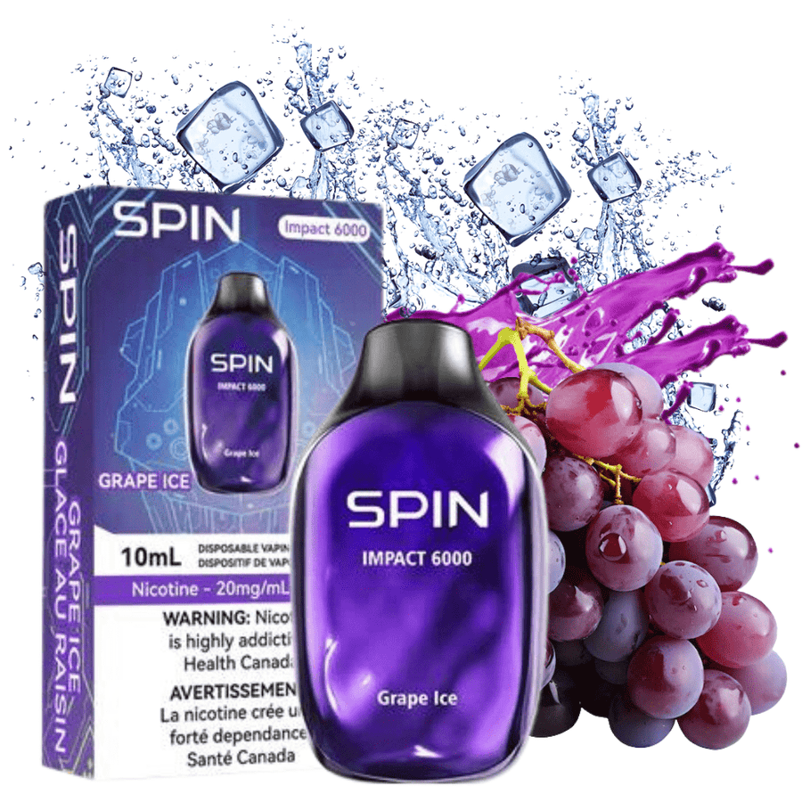 Spin Vape SPIN Impact 6000 Disposable Vape-Grape Ice-Steinbach Vape SuperStore MB, Canada SPIN Impact 6000 Disposable Vape-Grape Ice 20mg / 6000 Puffs