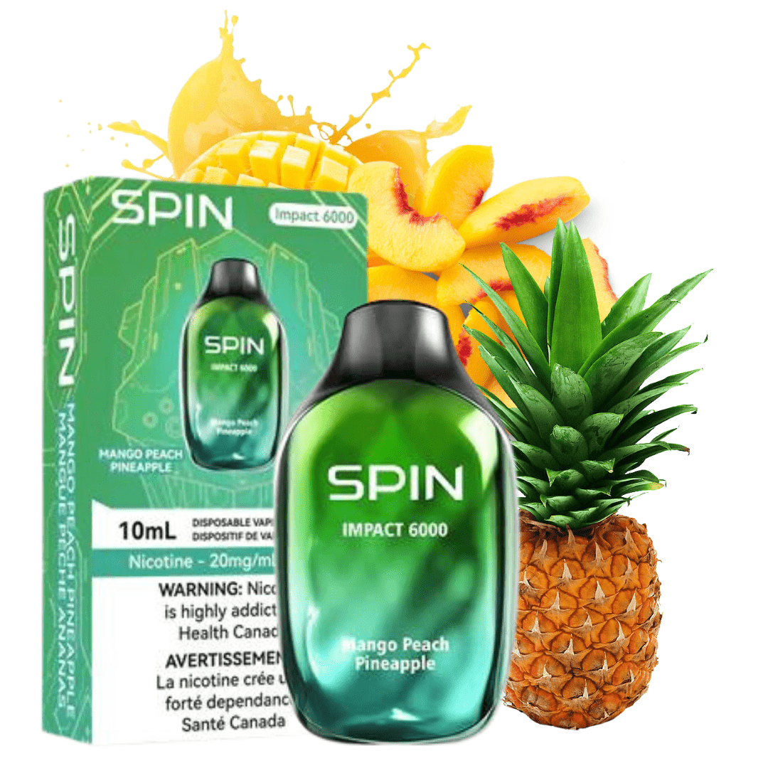 Spin Vape SPIN Impact 6000 Disposable Vape-Mango Peach Pineapple-Steinbach Vape MB, Canada SPIN Impact 6000 Disposable Vape-Mango Peach Pineapple 20mg / 6000 Puffs