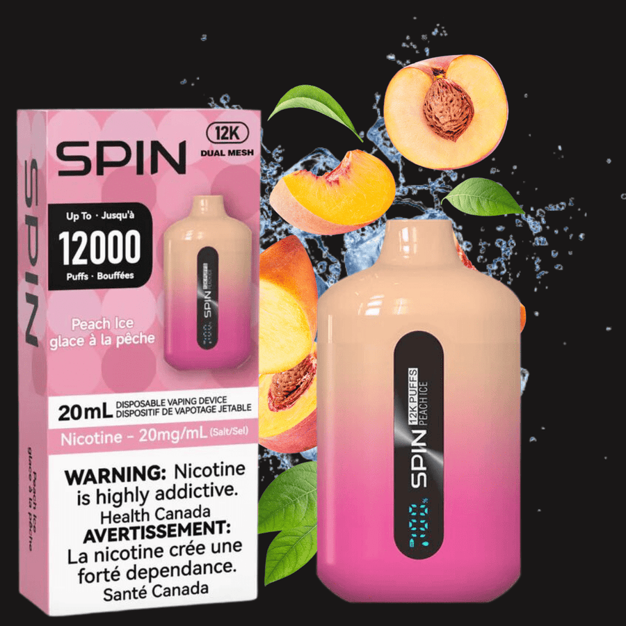 Spin Vape Spin Vape 12,000 Disposable Vape-Peach Ice-Steinbach Vape SuperStore MB, Canada Spin 12,000 Disposable Vape-Peach Ice 20mg