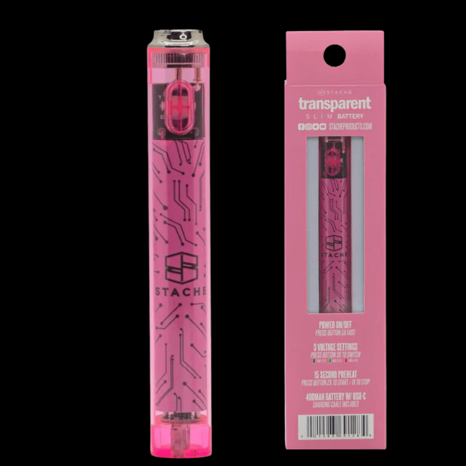 Stache Transparent Slim 510 Battery Pink Steinbach Vape SuperStore and Bong Shop Manitoba Canada