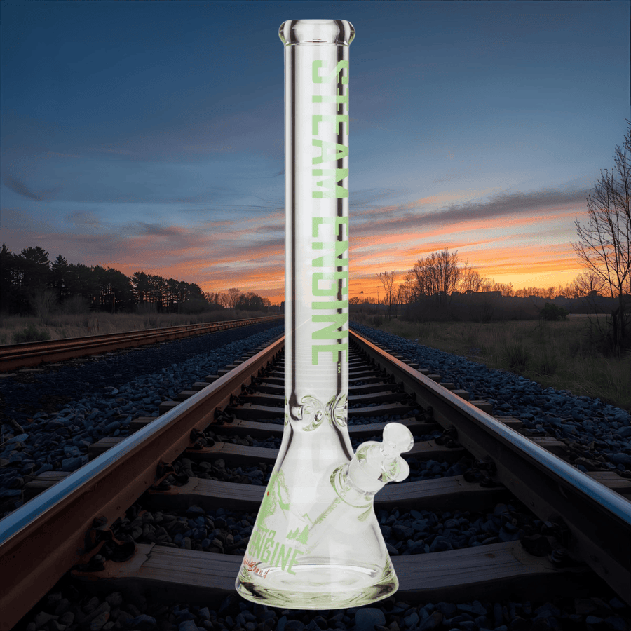 Steam Engine Glass 9mm Graphic Design Beaker Bong 18" Steinbach Vape SuperStore and Bong Shop Manitoba Canada