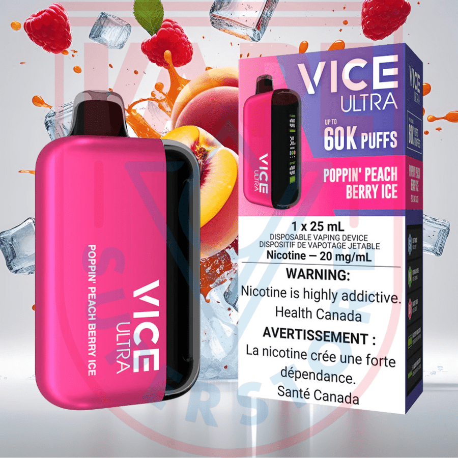 Vice Ultra 60K Disposable Vape - Poppin' Peach Berry Ice Steinbach Vape SuperStore and Bong Shop Manitoba Canada