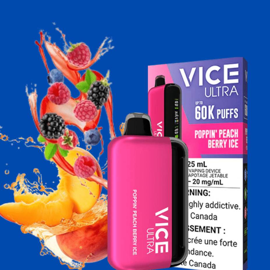 Vice Ultra 60K Disposable Vape - Poppin' Peach Berry Ice Steinbach Vape SuperStore and Bong Shop Manitoba Canada