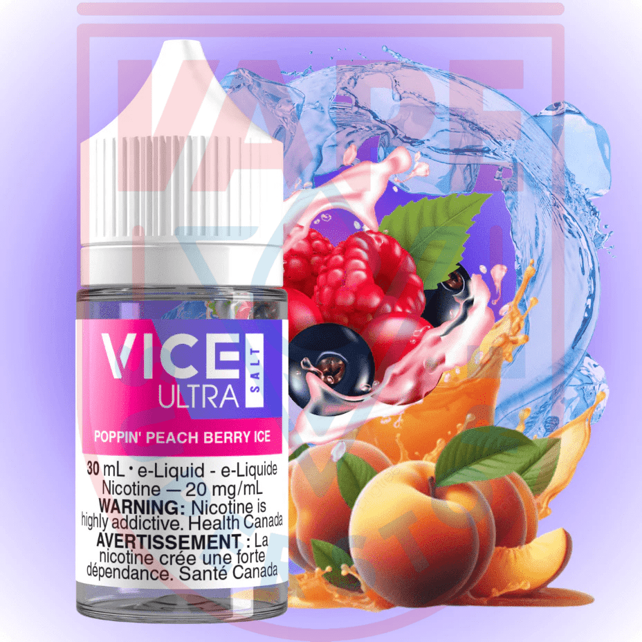 Vice Ultra Salt - Poppin' Peach Berry Ice 20mg Steinbach Vape SuperStore and Bong Shop Manitoba Canada