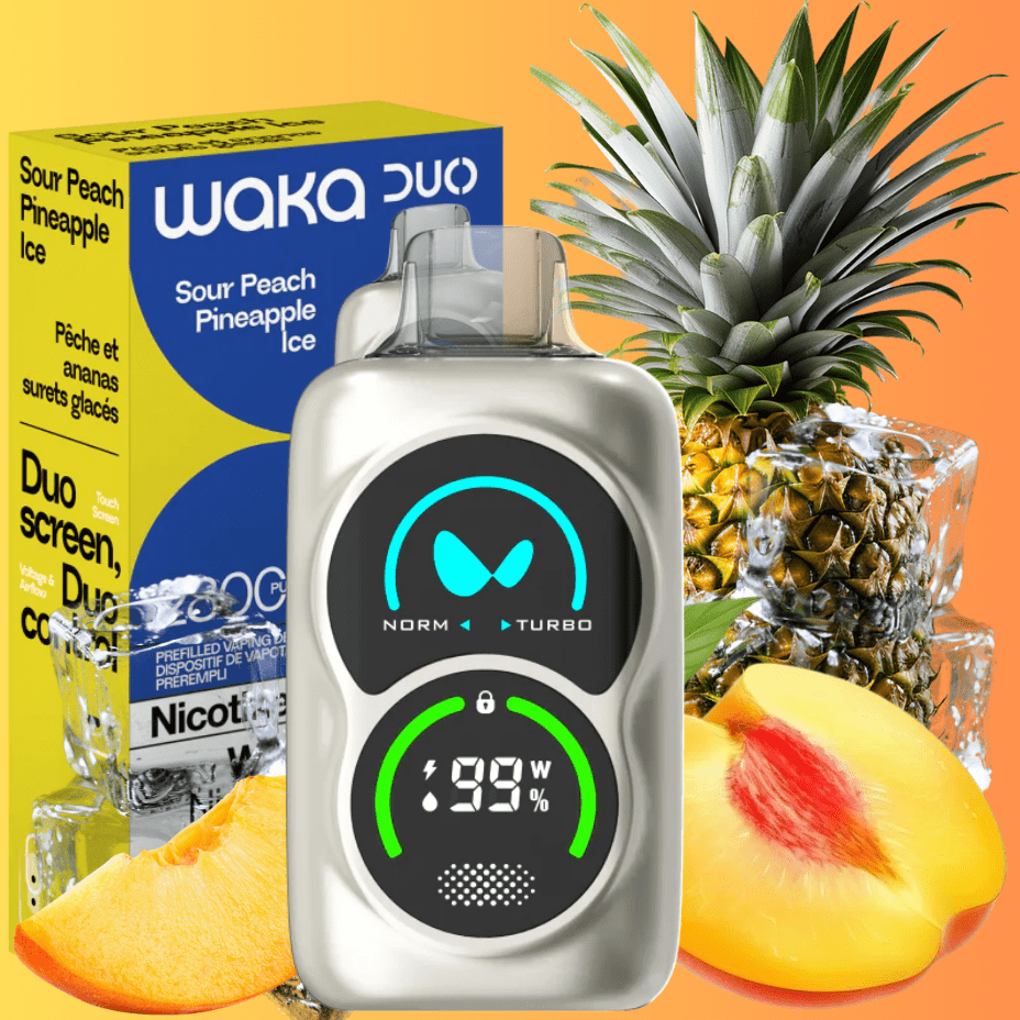 WAKA Duo 28000 Disposable Vape - Sour Peach Pineapple Ice 28000 Puffs / 20mg Steinbach Vape SuperStore and Bong Shop Manitoba Canada