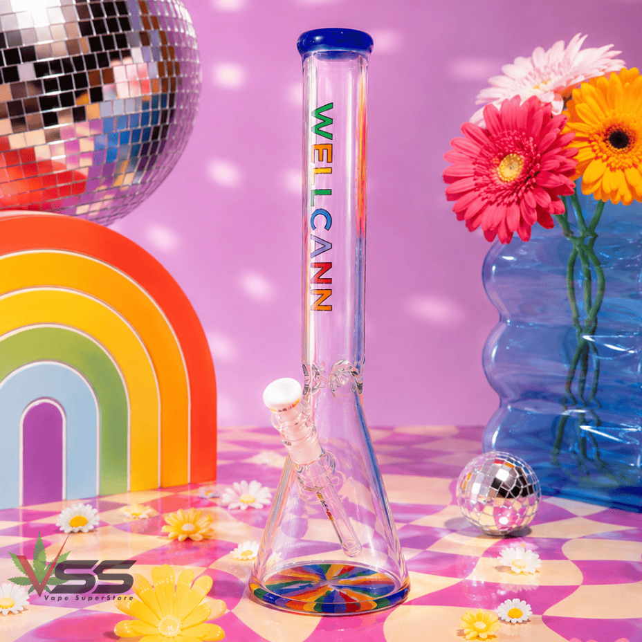 Wellcann Glass 9mm Heavysheild Beaker Bong 17" Psychedelic Milky Blue Steinbach Vape SuperStore and Bong Shop Manitoba Canada