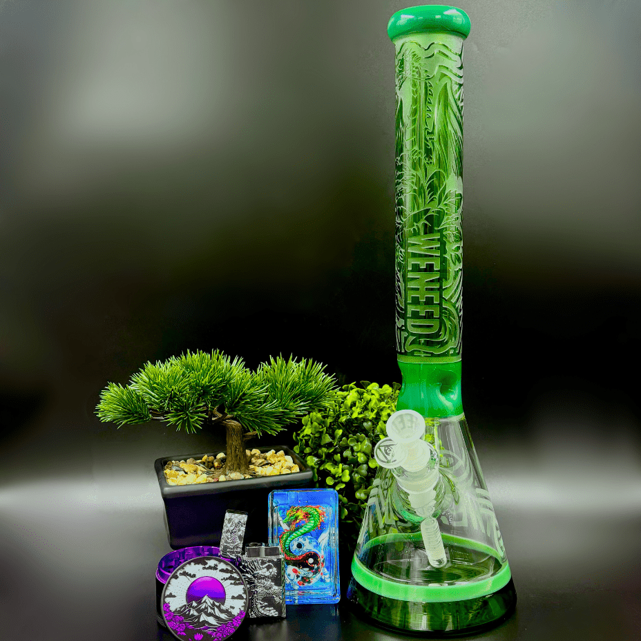 WENEED 7mm Harmony Engraved Beaker 18" green Steinbach Vape SuperStore and Bong Shop Manitoba Canada