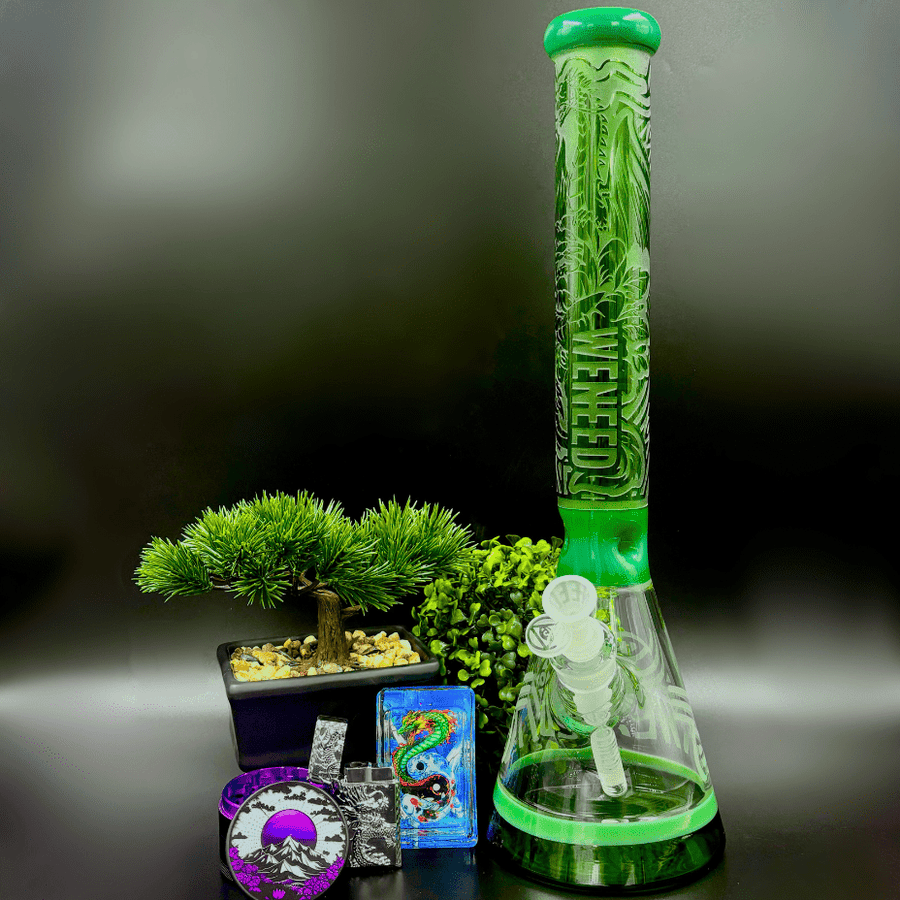 WENEED 7mm Harmony Engraved Beaker 18" green Steinbach Vape SuperStore and Bong Shop Manitoba Canada