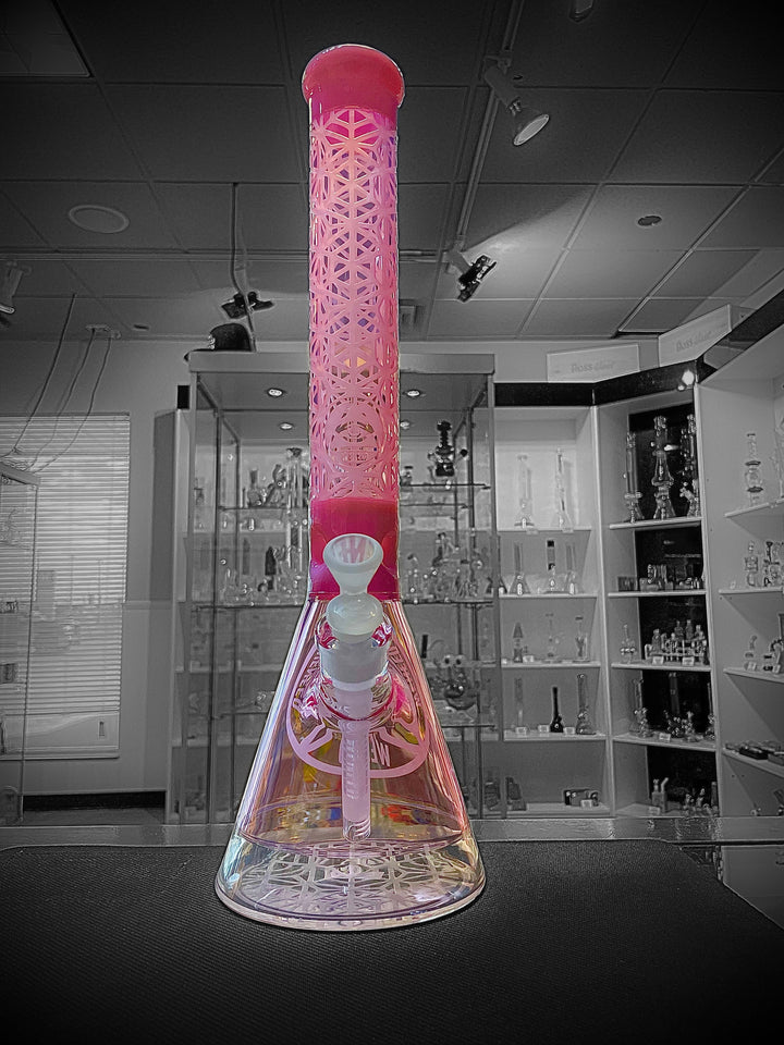 WENEED Lattice Web 7mm Beaker-18" 18in 7mm / Pink Steinbach Vape SuperStore and Bong Shop Manitoba Canada